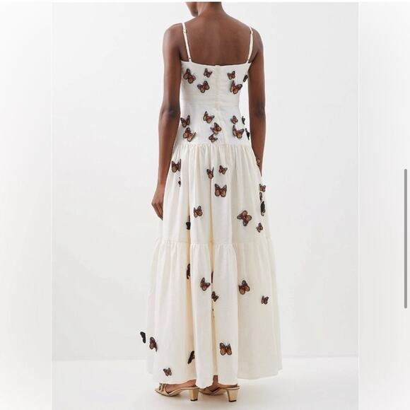 Agua By Agua Bendita Lima Embroidered Butterfly Linen Maxi Dress S - Picture 7 of 16